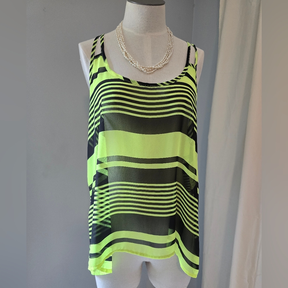 American Dream Asymmetrical Neon Yellow Green And Black Tank Top Size Large